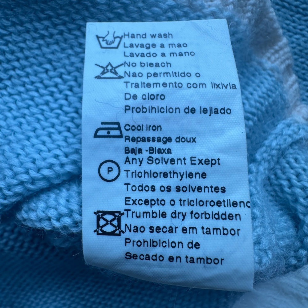 Burberry Baby Light Blue Knit Sweater with Cream brown B Burberry Nova Check - Picture 8 of 14